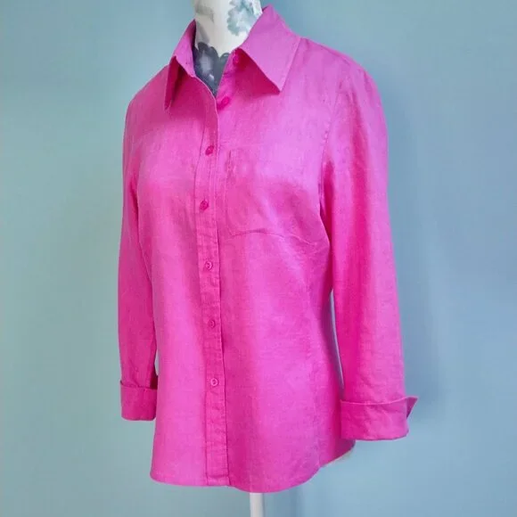 INC Linen Hot Pink Button-Up Blouse, sz 4 - Picture 2 of 8